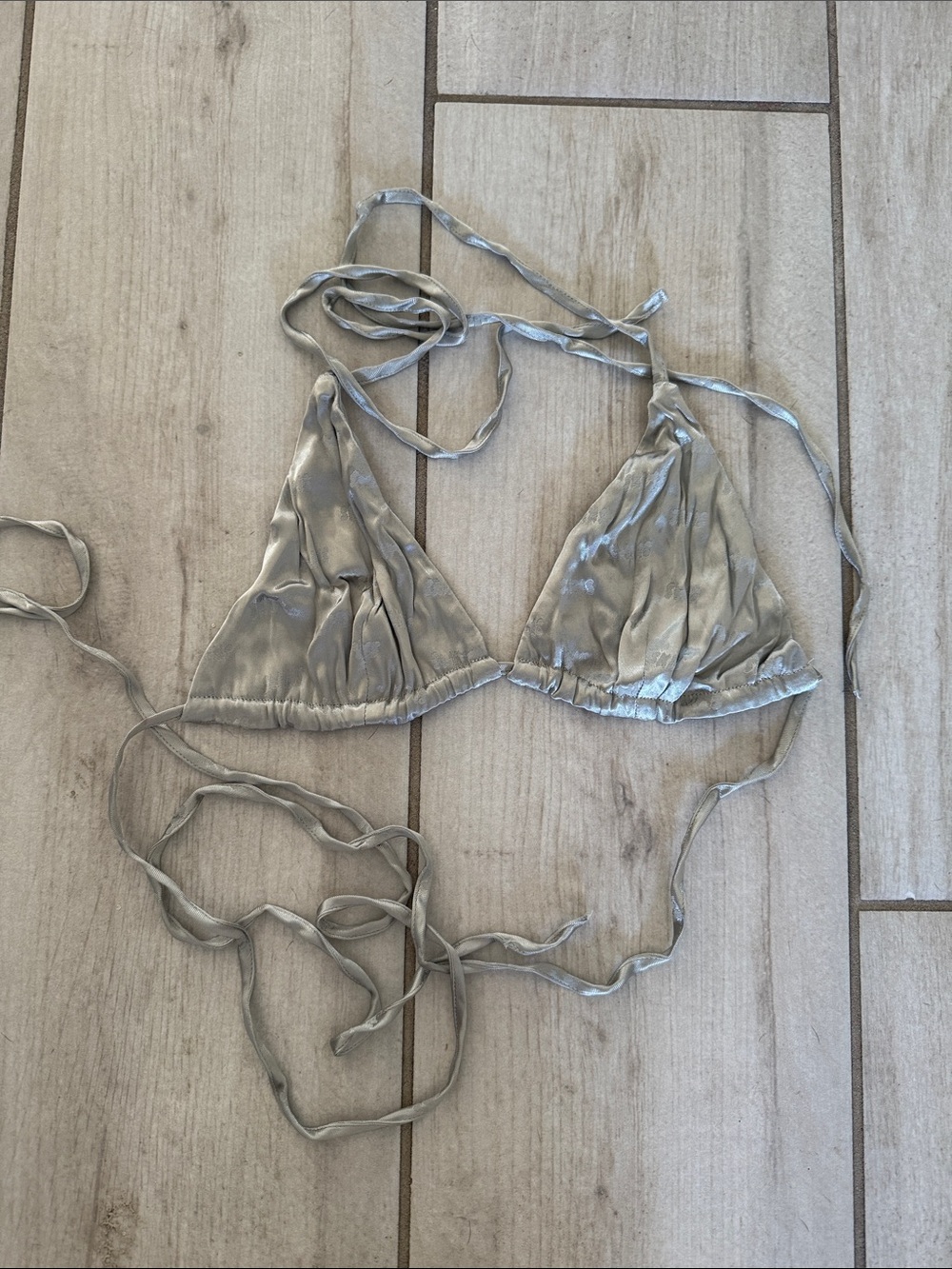 Silky Triangle Tie-Back Bikini Top in Silver
